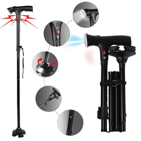 Bastón Smartia Con Base Pivotante, Led y Alarma