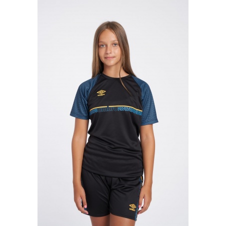 CAMISETA UMBRO SPIRITO JERSEY - JNR BLACK / ORANGE POP / PETROL BLUE
